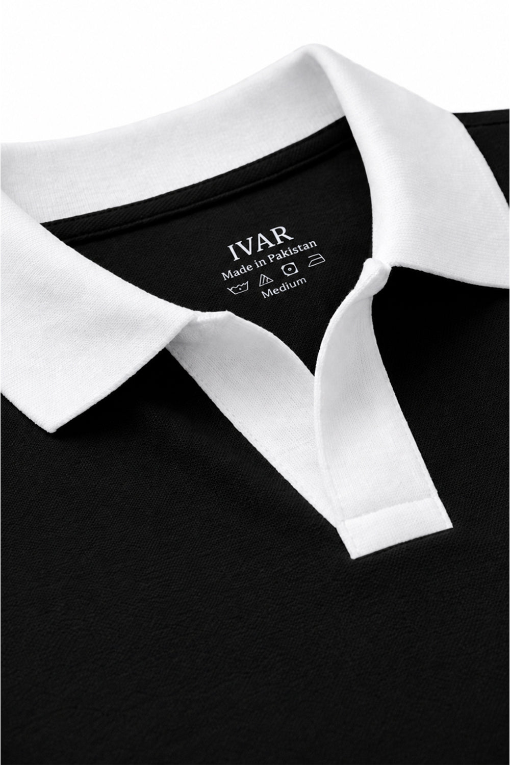 IVAR Black Contrast J/C Polo - Close-Up Collar Detail - IVAR Clothing