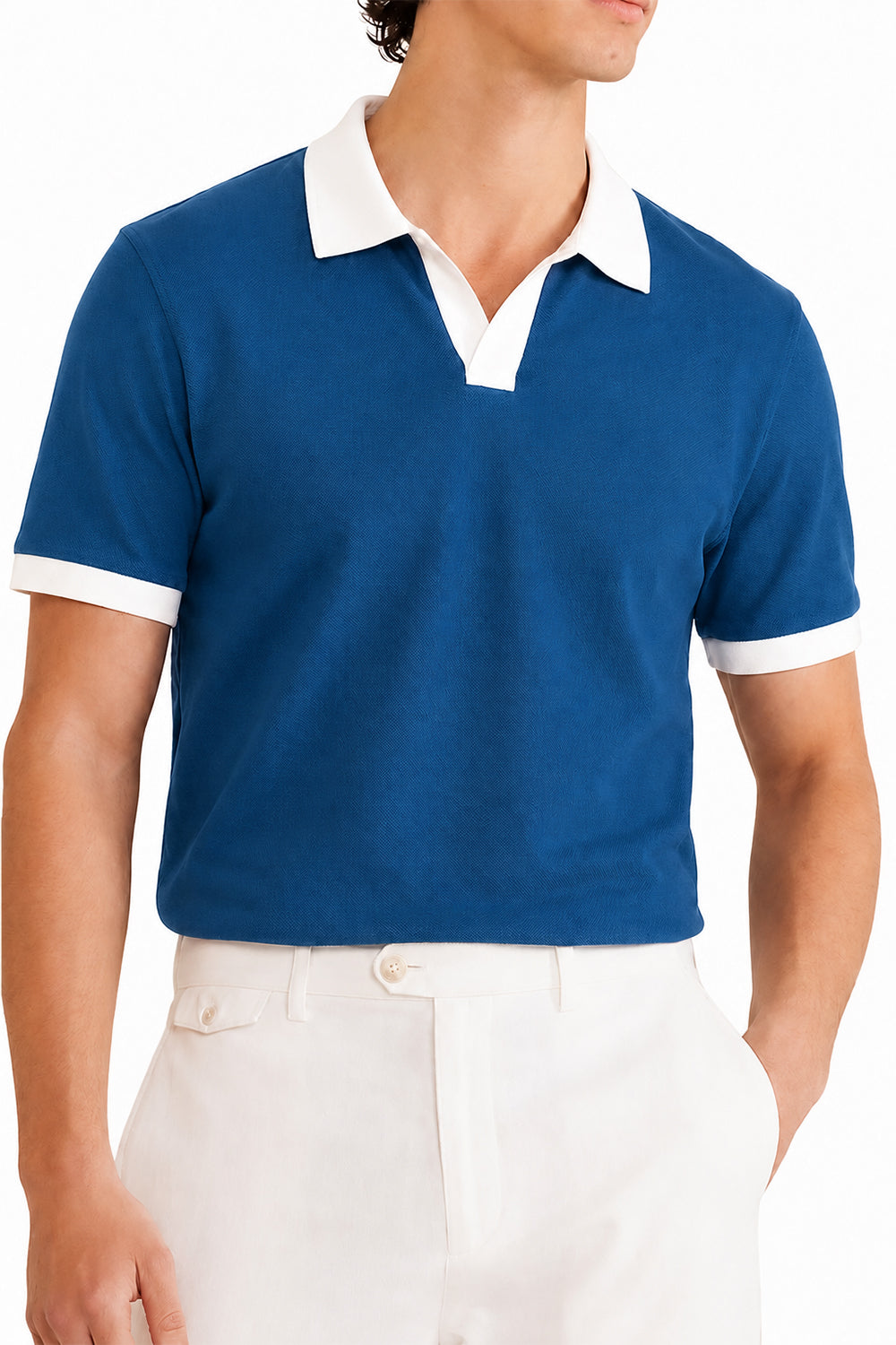 IVAR Ink Blue Contrast J/C Polo - Model Wearing, Front View - IVAR Clothing