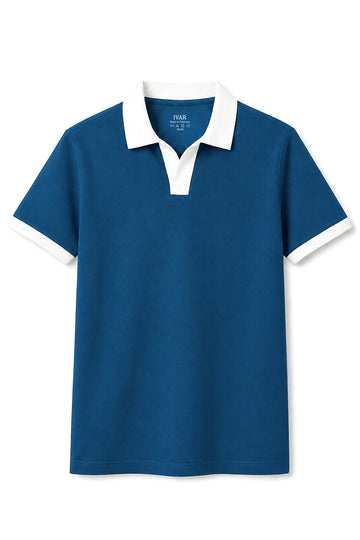 IVAR Ink Blue Contrast J/C Polo - Front Flat Lay - IVAR Clothing