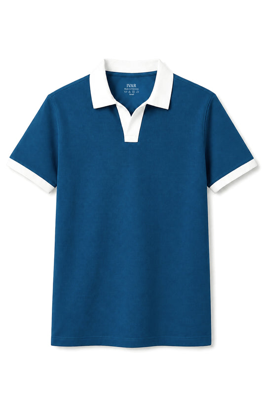 IVAR Ink Blue Contrast J/C Polo - Front Flat Lay - IVAR Clothing