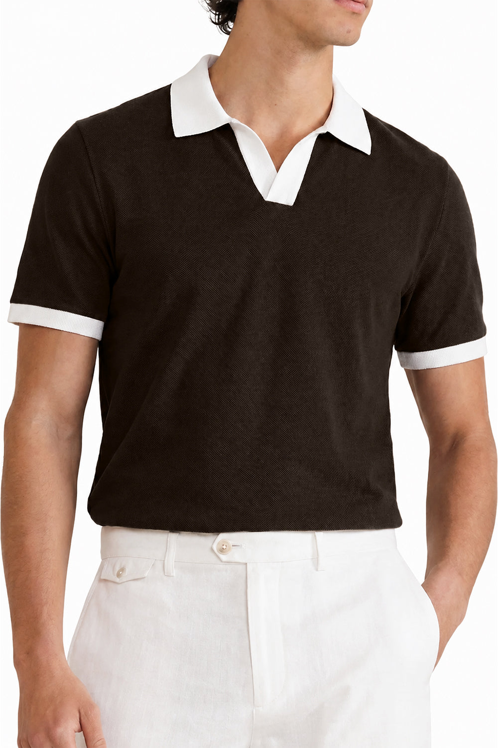 IVAR Chocolate Brown Contrast J/C Polo - Model Wearing - IVAR Clothing