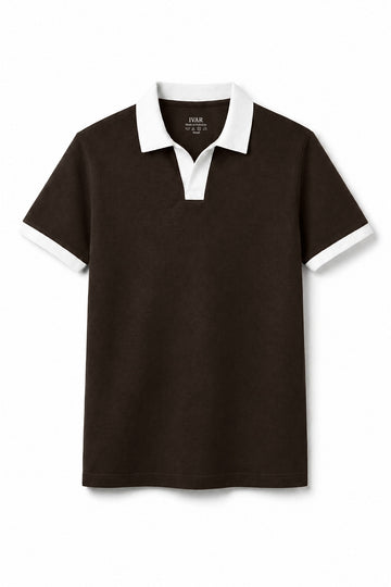 IVAR Chocolate Brown Contrast J/C Polo - Front View - IVAR Clothing