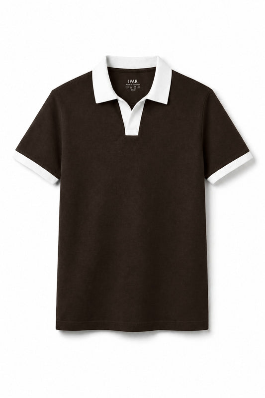 IVAR Chocolate Brown Contrast J/C Polo - Front View - IVAR Clothing