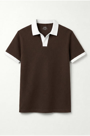 IVAR Brown Contrast J/C Polo - Front Flat Lay - IVAR Clothing