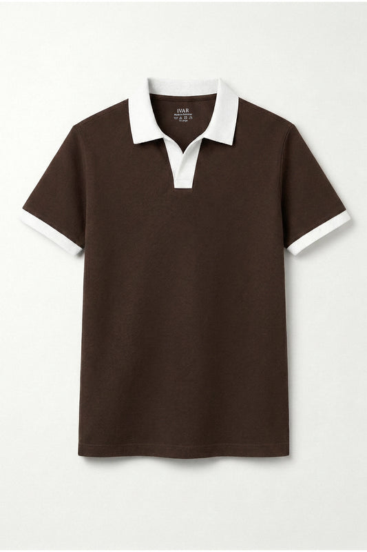 IVAR Brown Contrast J/C Polo - Front Flat Lay - IVAR Clothing