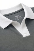 Smoke Grey Contrast Collar Polo Collar and Placket Close-Up Detail