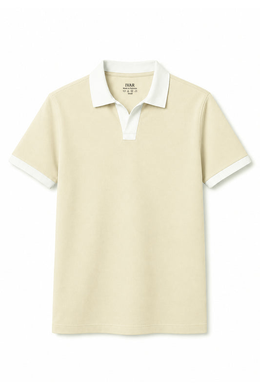 IVAR Milkmatcha Contrast J/C Polo - Front Flat Lay - IVAR Clothing