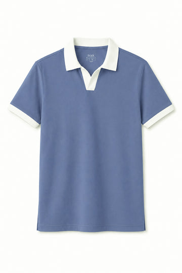 IVAR Pastel Blue Contrast J/C Polo - Front Flat Lay - IVAR Clothing