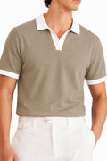 IVAR Stone Contrast J/C Polo - Model Wearing, Front View - IVAR Clothing