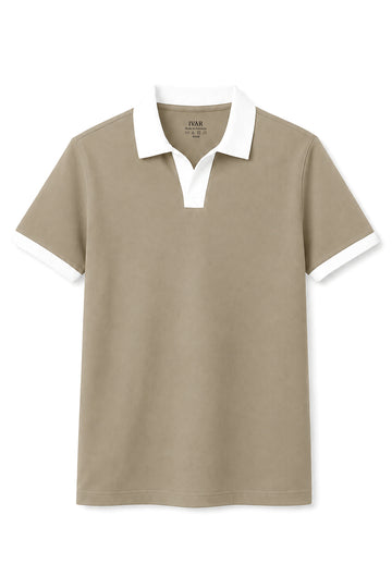 IVAR Stone Contrast J/C Polo - Front Flat Lay - IVAR Clothing