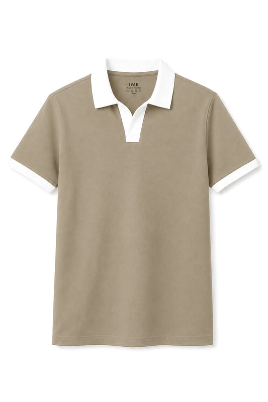 IVAR Stone Contrast J/C Polo - Front Flat Lay - IVAR Clothing