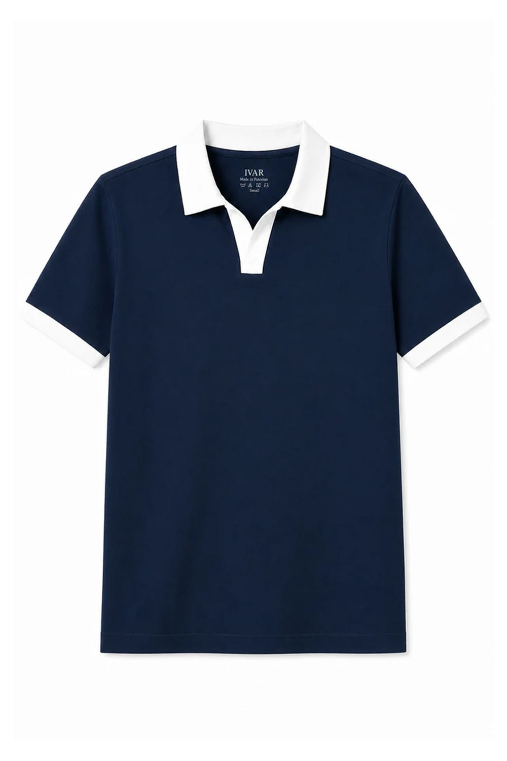 Navy Blue Contrast Collar Polo Front View Textured Knit Minimal Look