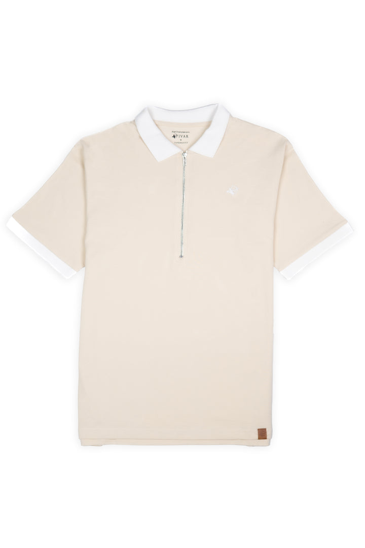 IVAR® Cream & White Zip Line Polo