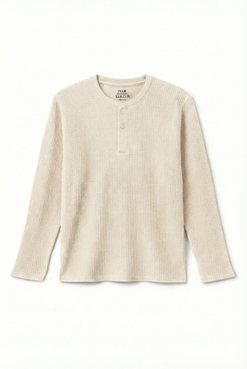 IVAR® Off White Waffle Knit Full Sleeve Henley