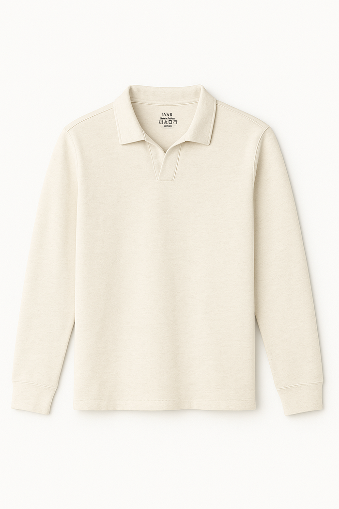 IVAR® Cream Full Sleeve Johnny Collar Polo