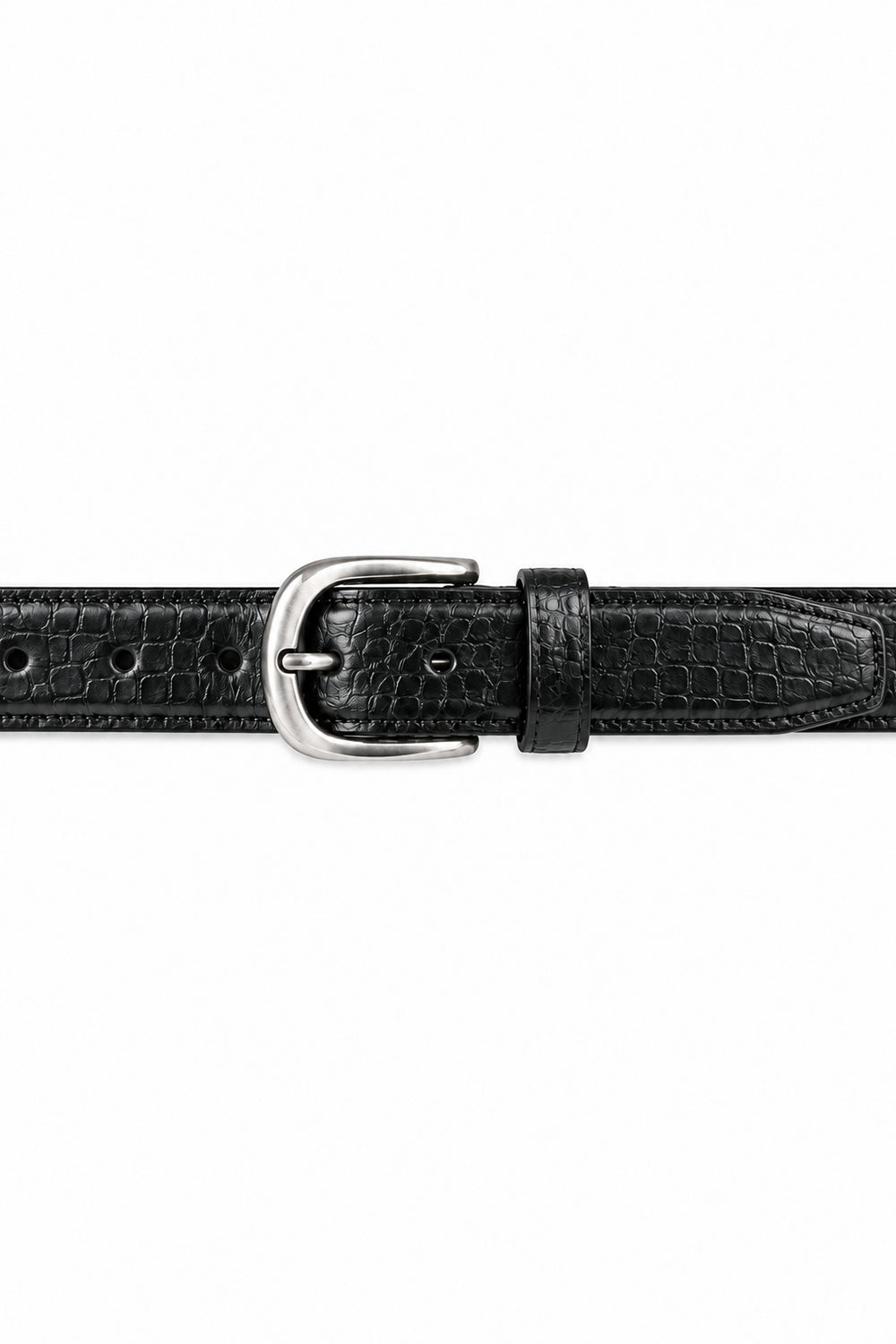 Ivar Black Croc Embossed Leather Belt - Full Length Flat Lay - IVAR Clothing