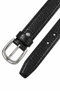 Ivar Black Croc Embossed Leather Belt - Flat Lay Buckle Detail - IVAR Clothing