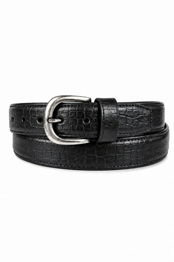 Ivar Black Croc Embossed Leather Belt - Full Coiled View - IVAR Clothing