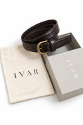 Ivar Brown Croc Embossed Leather Belt - Packaging with Box - IVAR Clothing