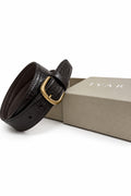 Ivar Brown Croc Embossed Leather Belt - Coiled with Packaging - IVAR Clothing