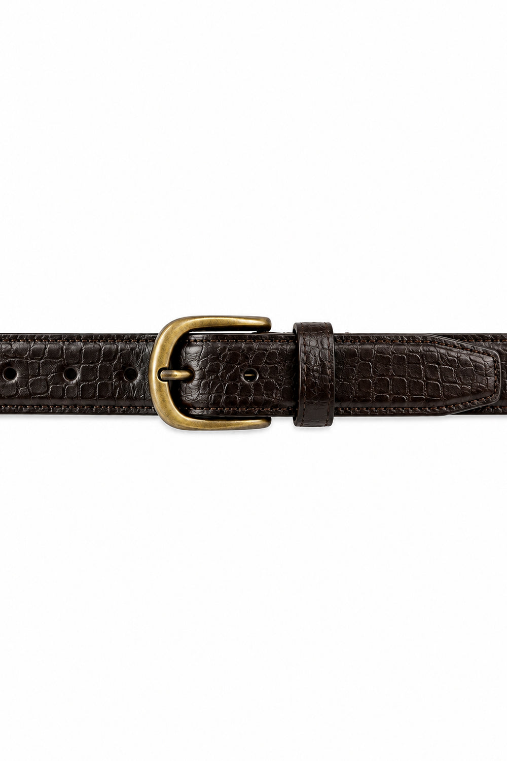Ivar Brown Croc Embossed Leather Belt - Full Length Flat Lay - IVAR Clothing