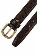 Ivar Brown Croc Embossed Leather Belt - Flat Lay Buckle Detail - IVAR Clothing
