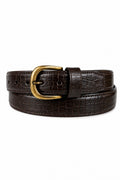 Ivar Brown Croc Embossed Leather Belt - Full Coiled View - IVAR Clothing