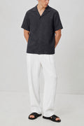IVAR Charcoal Cuban Collar Linen Shirt - Model Wearing - IVAR Clothing