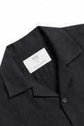 IVAR Charcoal Cuban Collar Linen Shirt - Close-Up Collar Detail - IVAR Clothing