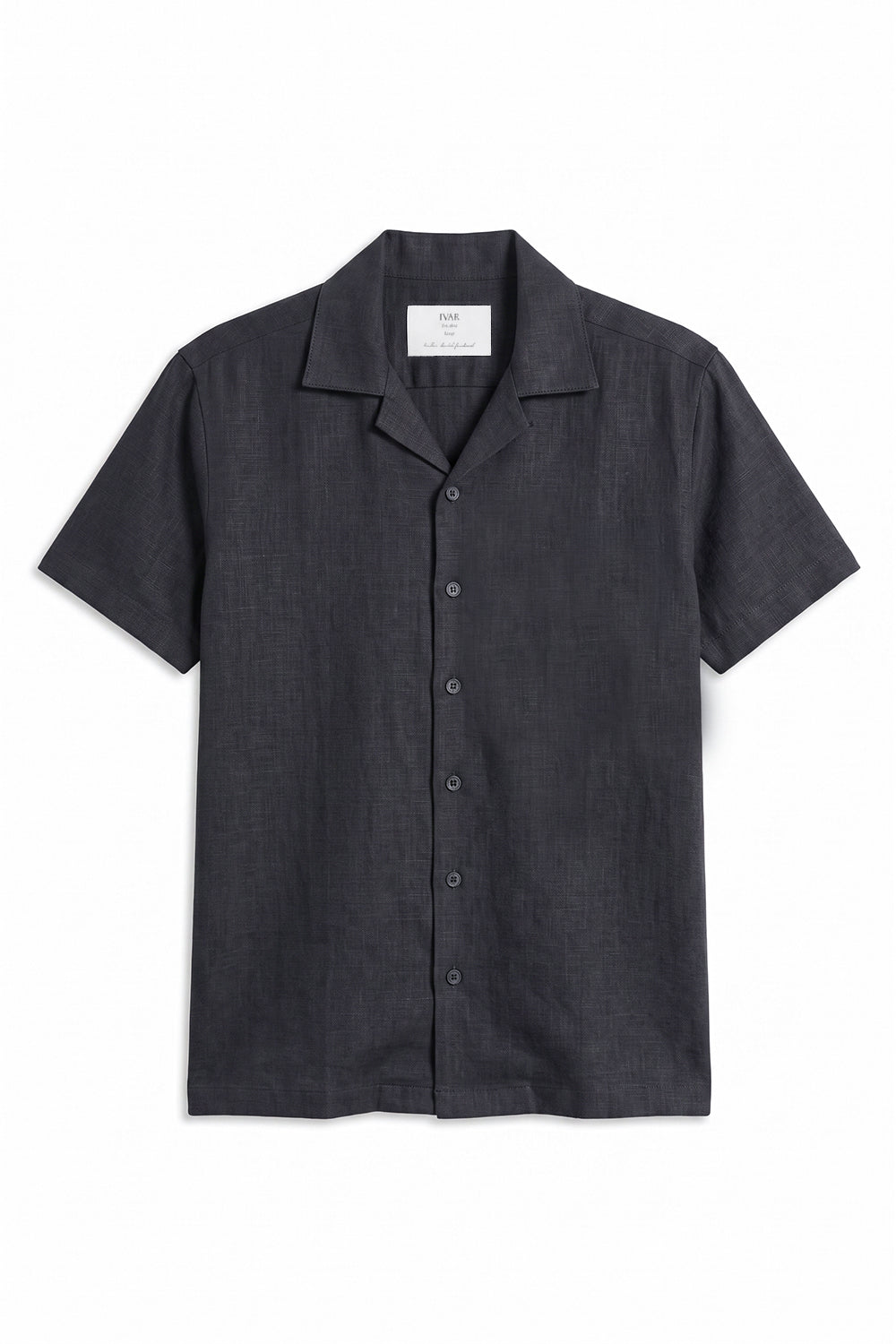 IVAR Charcoal Cuban Collar Linen Shirt - Front View - IVAR Clothing