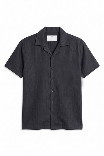 IVAR Charcoal Cuban Collar Linen Shirt - Front View - IVAR Clothing