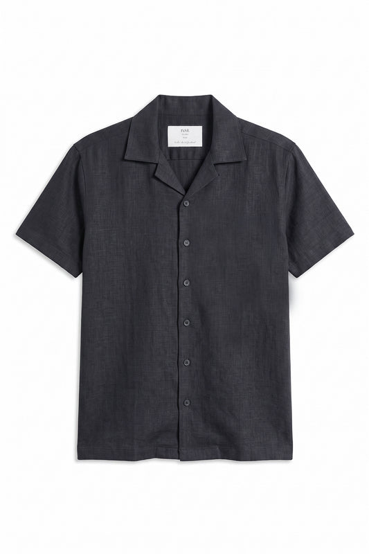 IVAR Charcoal Cuban Collar Linen Shirt - Front View - IVAR Clothing