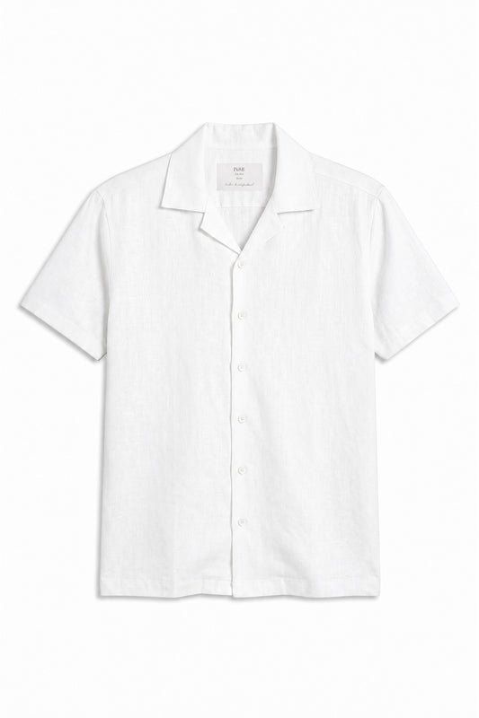 IVAR White Cuban Collar Linen Shirt - Front View - IVAR Clothing