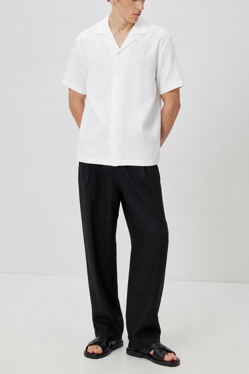 IVAR White Cuban Collar Linen Shirt - Model Wearing - IVAR Clothing