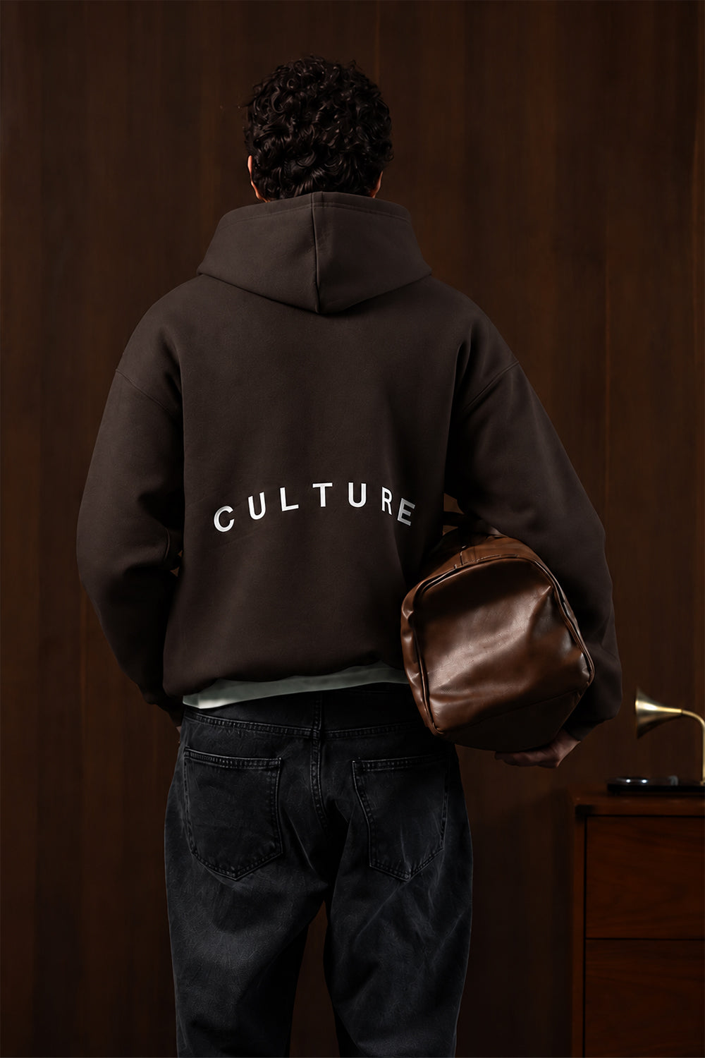 IVAR Brown Culture Heavy Fleece Hoodie – brown heavy fleece hoodie, view 3
