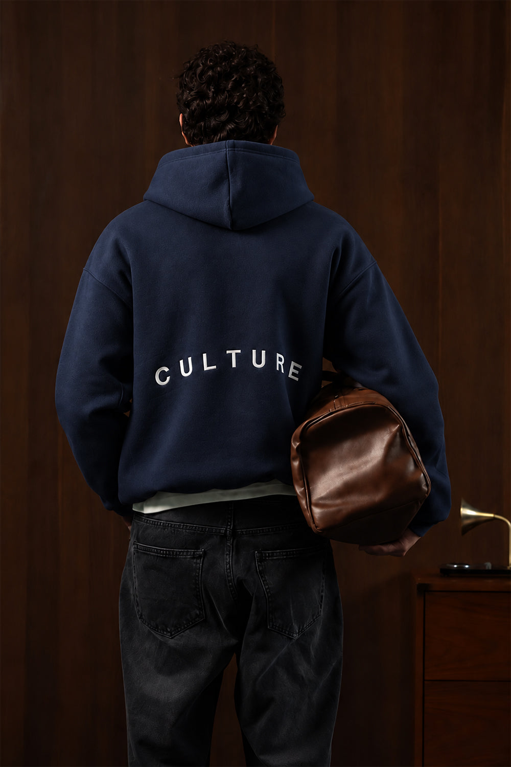 IVAR Navy Culture Heavy Fleece Hoodie – navy heavy fleece hoodie, view 3