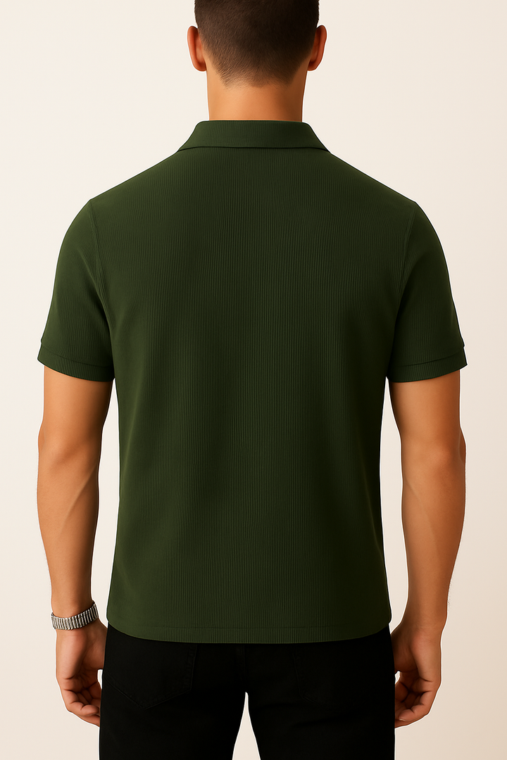 IVAR® Dark Green Ribbed Johnny Collar Polo
