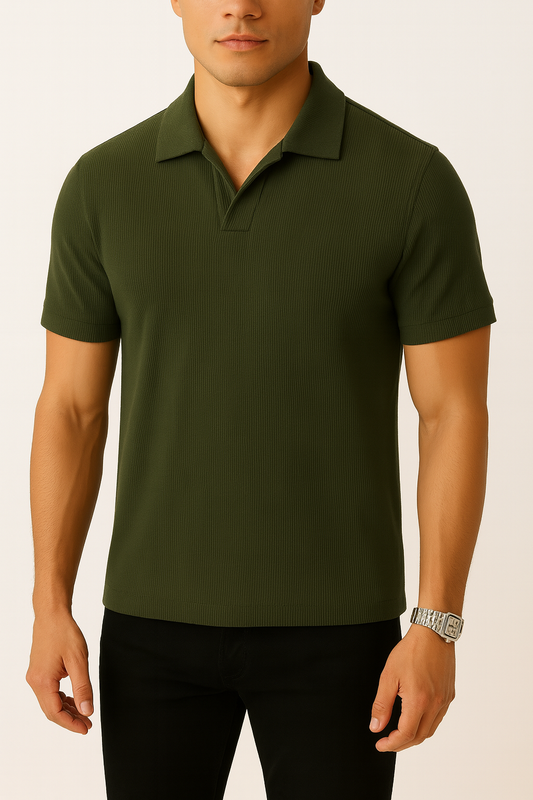 IVAR® Dark Green Ribbed Johnny Collar Polo