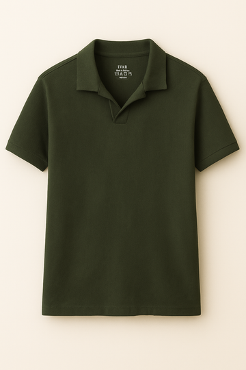 IVAR® Dark Green Ribbed Johnny Collar Polo