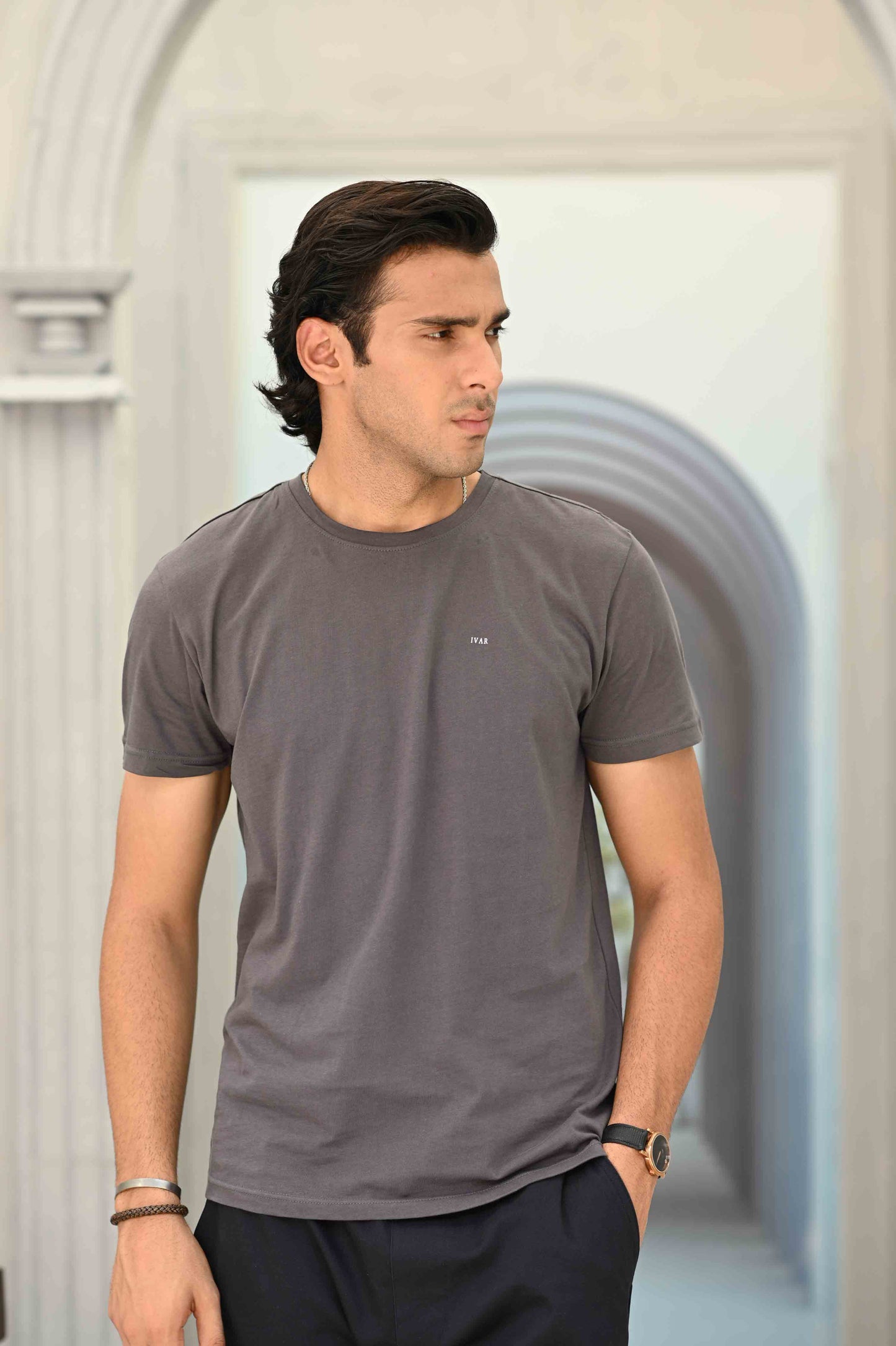 Basic Light Charcoal T Shirt (100% Combed Cotton)