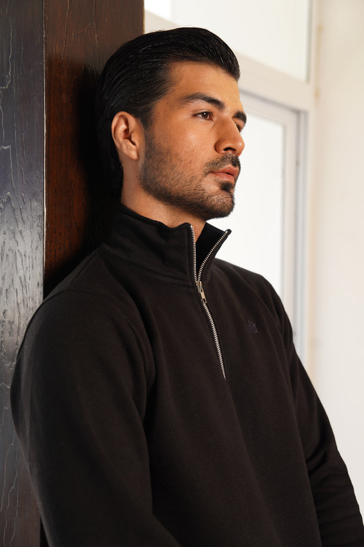 Black Half Zipper - Premium Cotton Fleece