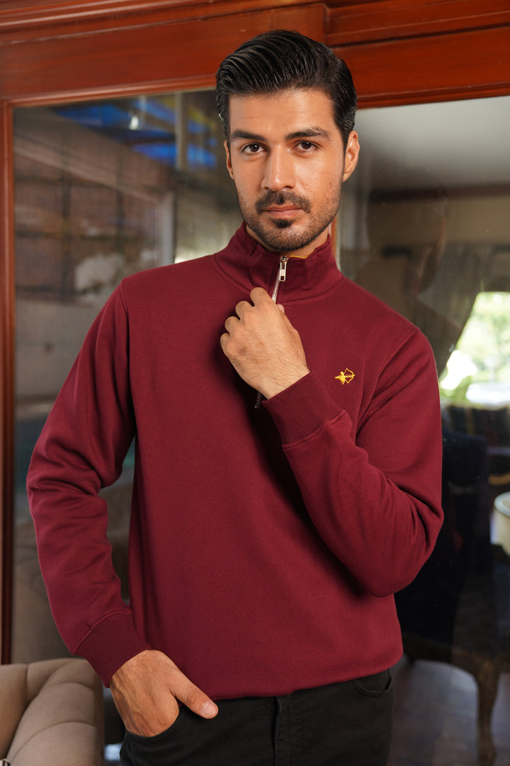 Maroon Half Zipper - Premium Cotton Fleece