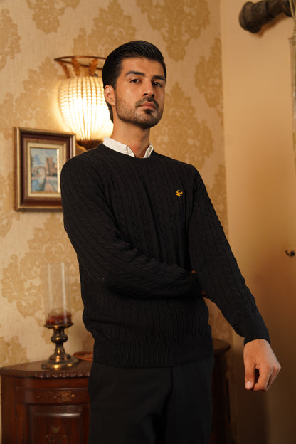 Black Cable Knit - Wool style sweater