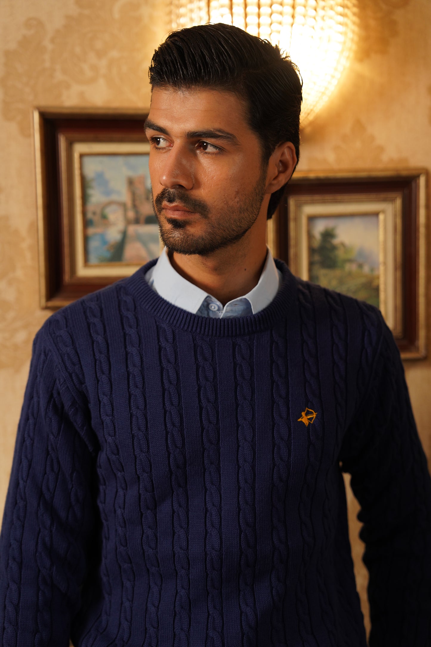 Navy Cable Knit - Wool style sweater