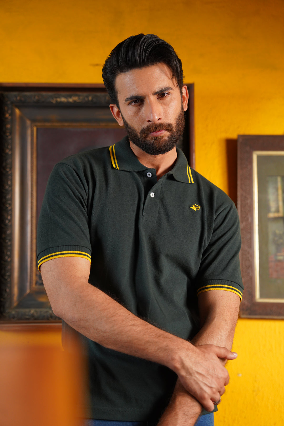 IVAR® Hunter Green with Gold Rib Polo