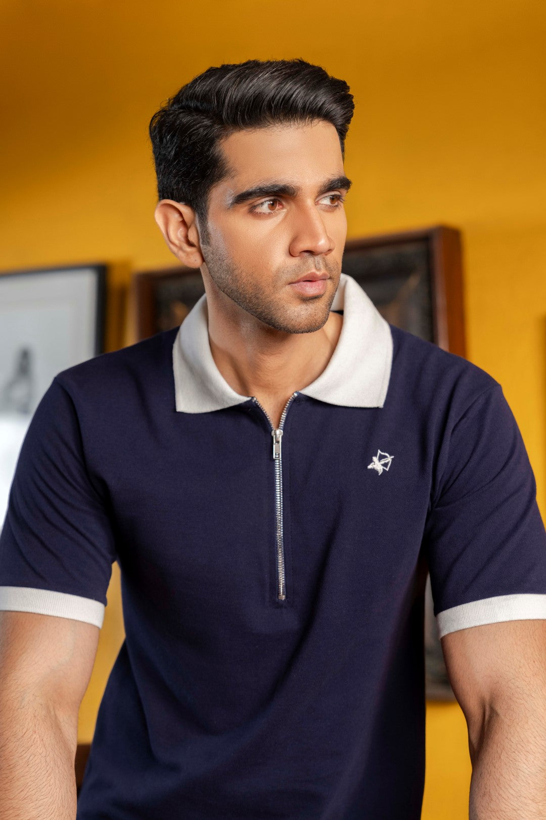 IVAR® Navy & White Zip Line Polo