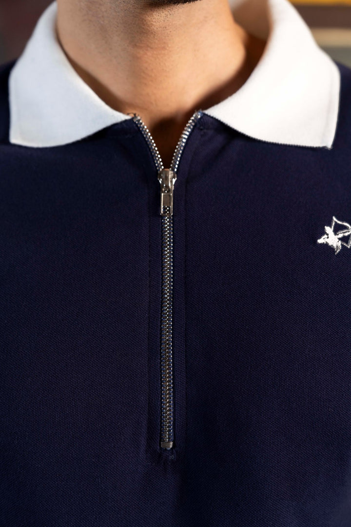 IVAR® Navy & White Zip Line Polo