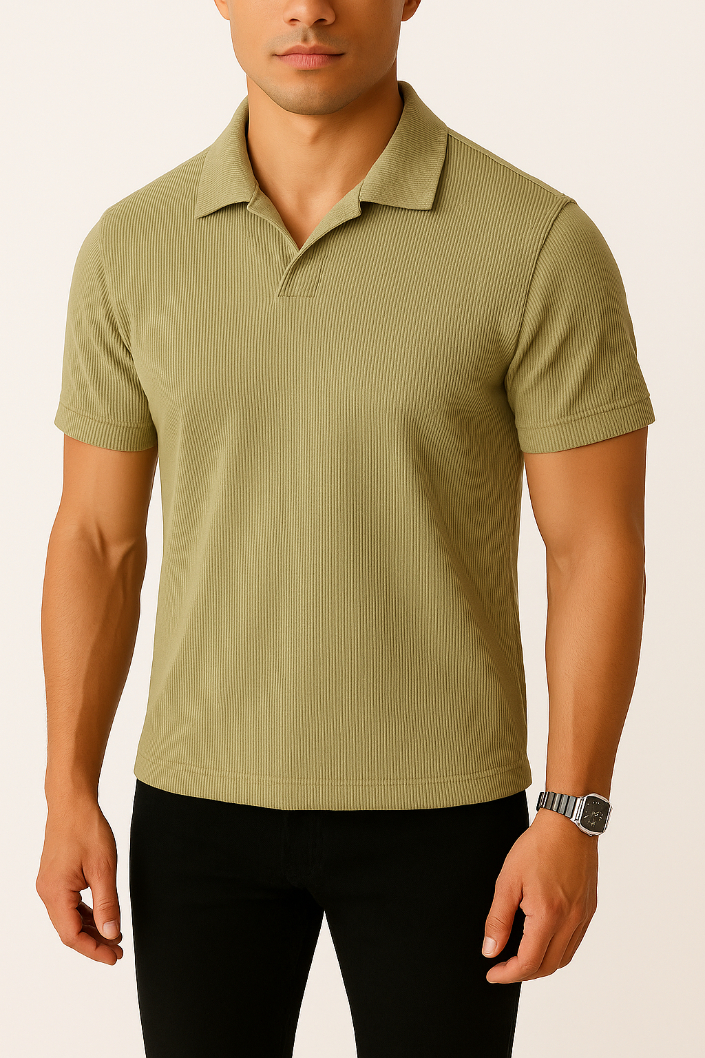 IVAR® Dusty Sage Ribbed Johnny Collar Polo