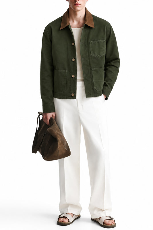 IVAR Olive Dockyard Jacket - Model Wearing Front - IVAR Clothing
