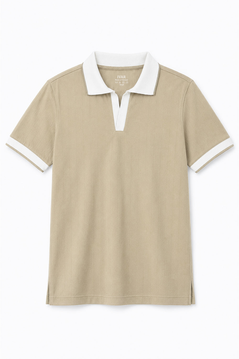 IVAR Beige Drop Needle Polo - Front View - IVAR Clothing